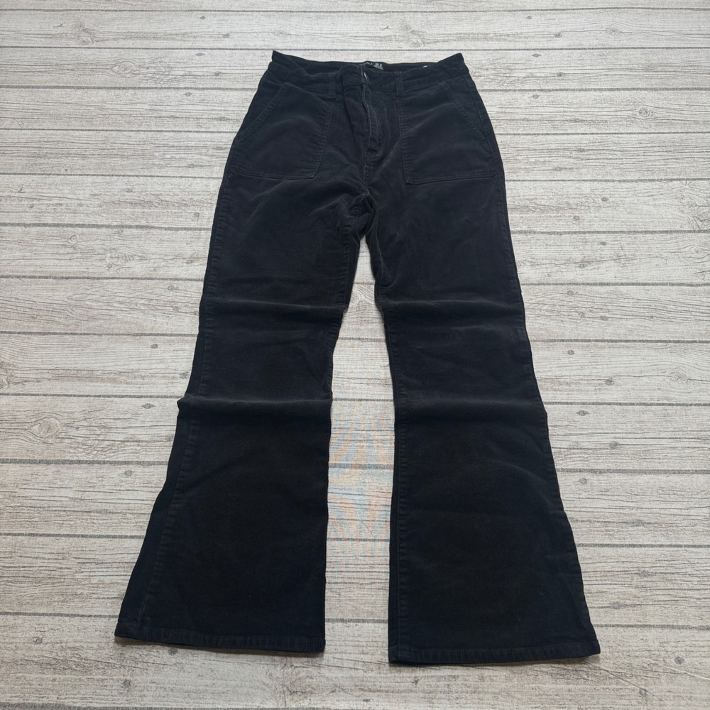 Black Tape Pants Women's 30 Black Corduroy Flare Leg High Rise Slim Bell Bottoms